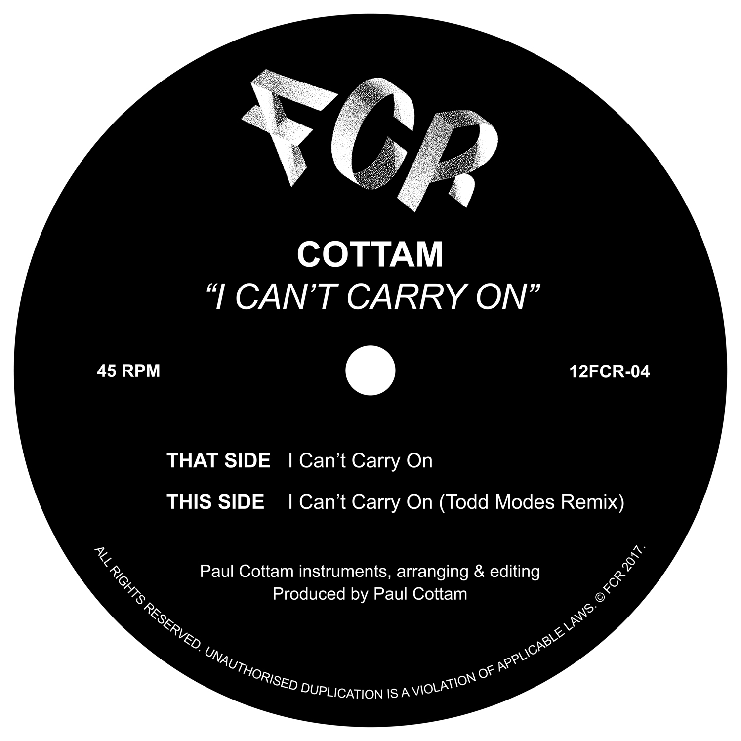 Cottam/I CAN'T CARRY ON 12