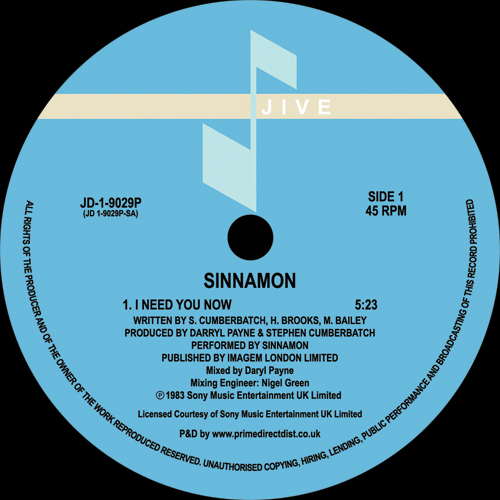 Sinnamon/I NEED YOU NOW 12"